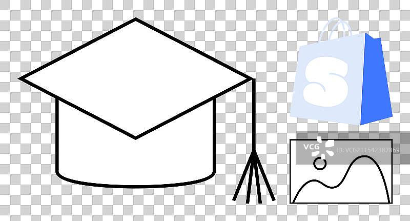 毕业帽与购物袋和风景图片素材