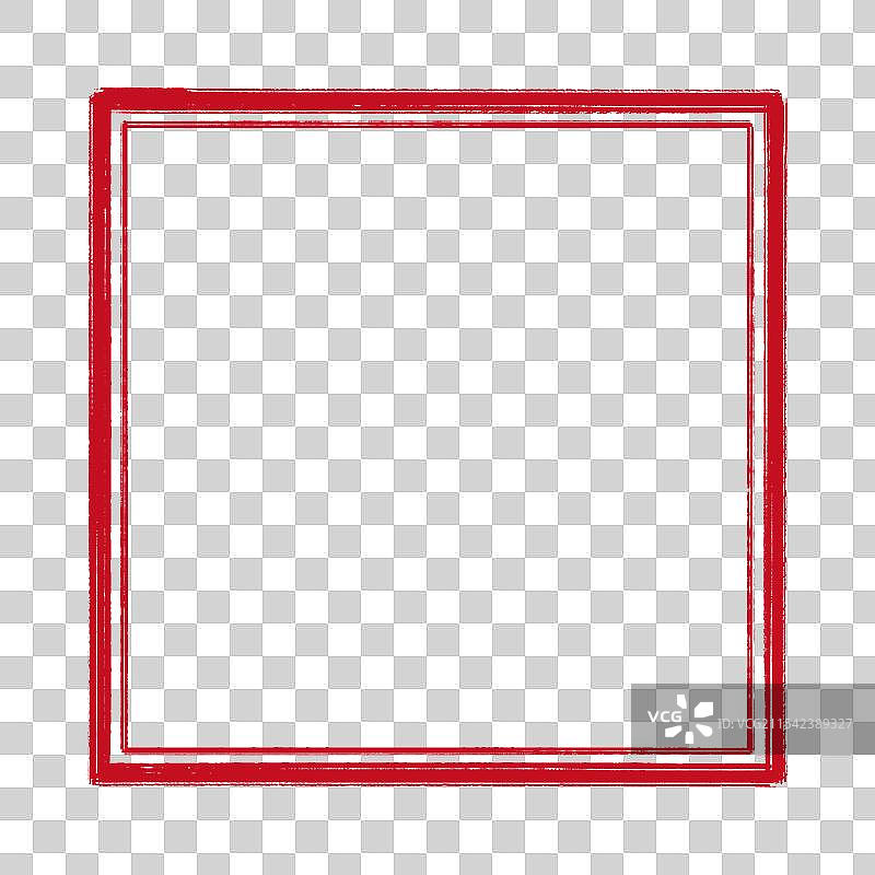 阳刻印章 正方形红色框架 双线边框 无字模板 透明背景免扣元素 中国传统书法设计素材图片素材