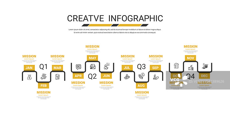 一年日历的时间线，包含12个月。图片素材