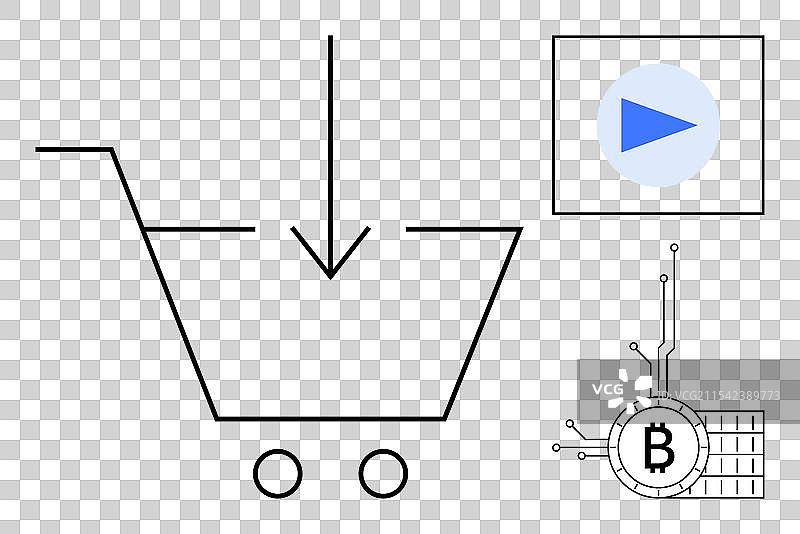 带有比特币和视频的数字购物车图片素材