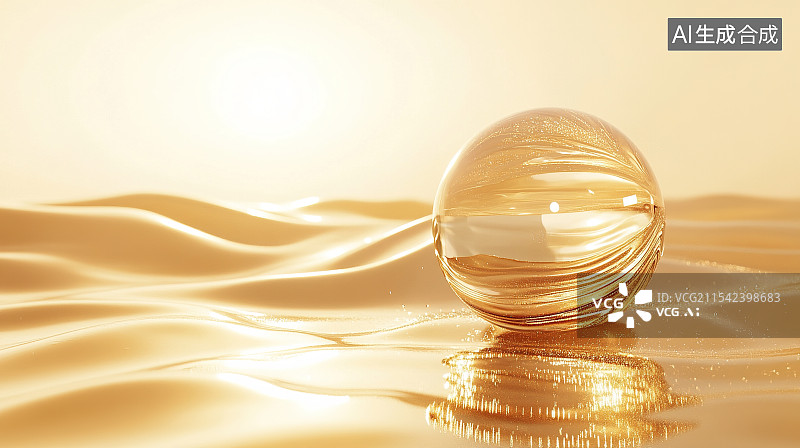 【AI数字艺术】闪闪发光的金色水晶球护肤品广告背景图图片素材