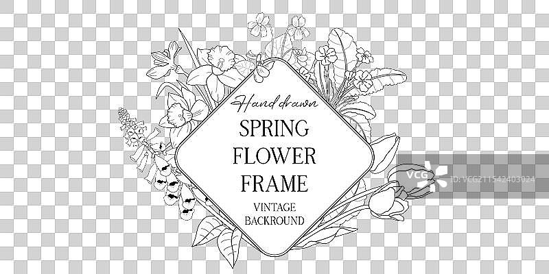 手绘春季植物花卉框架图片素材