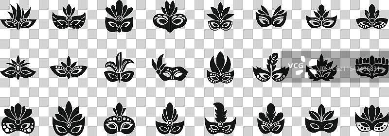 面具羽毛图标集 嘉年华系列图片素材