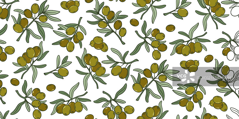 手绘成熟橄榄的无缝图案图片素材