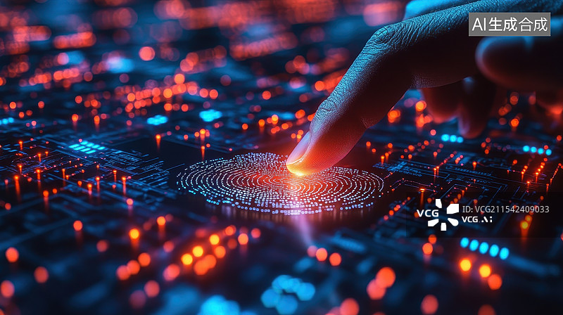 【AI数字艺术】指纹识别密码锁安防科技背景图片素材