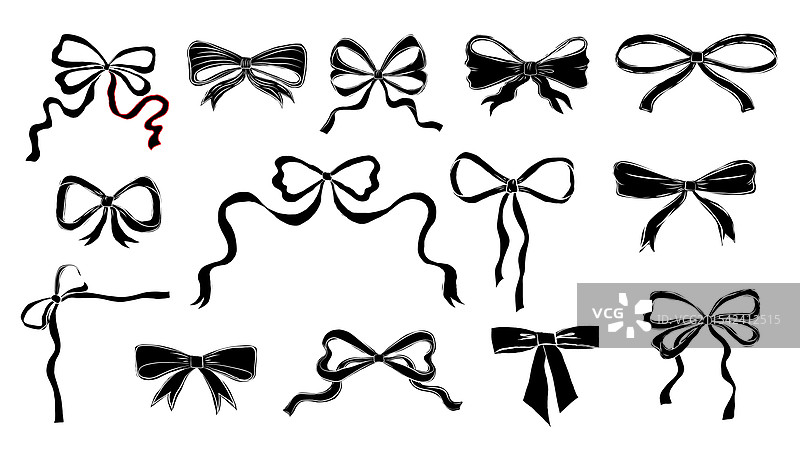 手绘蝴蝶结和丝带的集合图片素材
