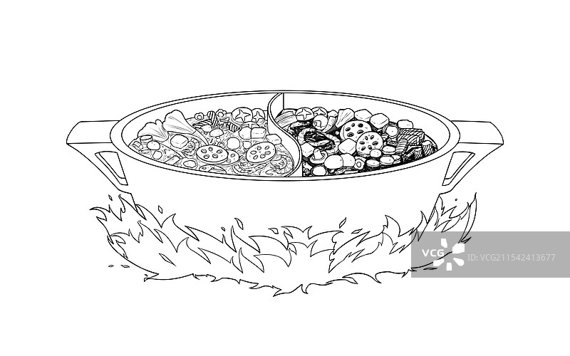 鸳鸯火锅线稿黑白草图图片素材