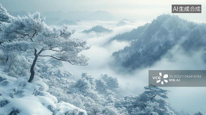 【AI数字艺术】冰天雪地高山湖泊雾凇森林林海自然风景图片素材