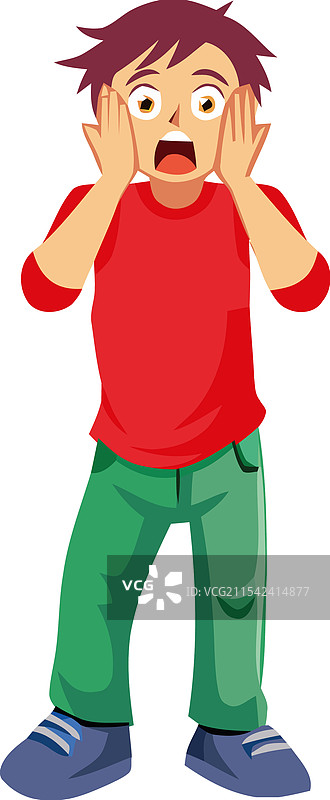 震惊的年轻人捂住脸，难以置信地看着。图片素材