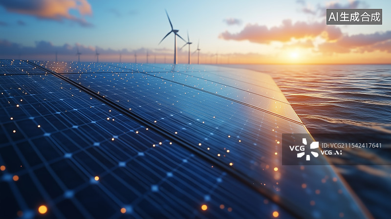 【AI数字艺术】海上风力发电机和自然风光图片素材