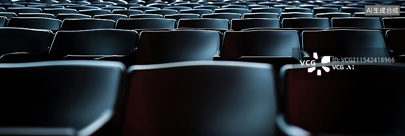 【AI数字艺术】空荡荡的剧院椅子排列成完美的对称，展现出精致的细节和高画质，在空旷的礼堂内创造出惊艳的视觉构图，理想图片素材