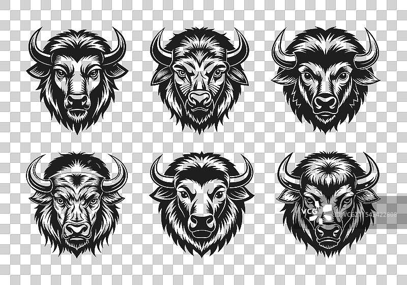 美洲野牛面部轮廓剪影图片素材