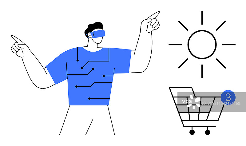 戴着虚拟现实头盔的男子正在互动图片素材