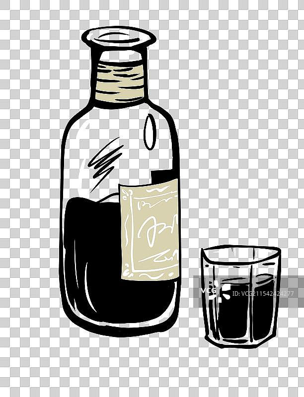 酒瓶与酒杯卡通漫画元素图片素材