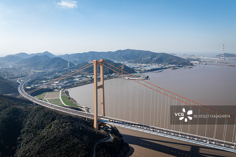 航拍浙江舟山西侯门大桥悬索桥图片素材