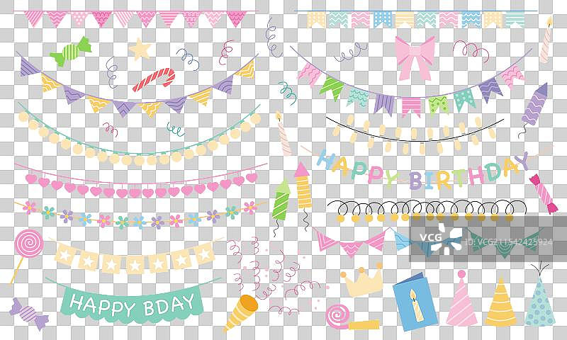 大型生日花环装饰平面套装图片素材