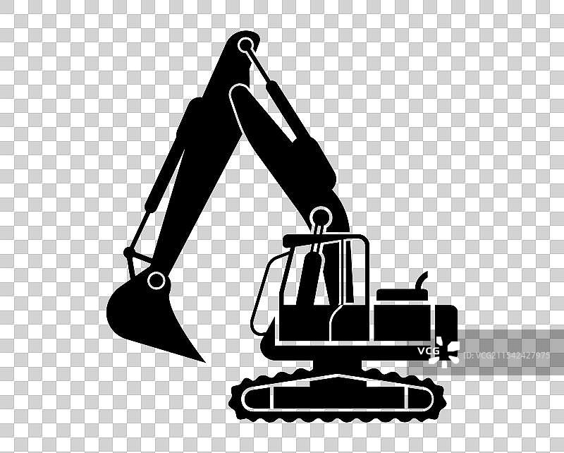 白色背景上的挖掘机剪影图片素材