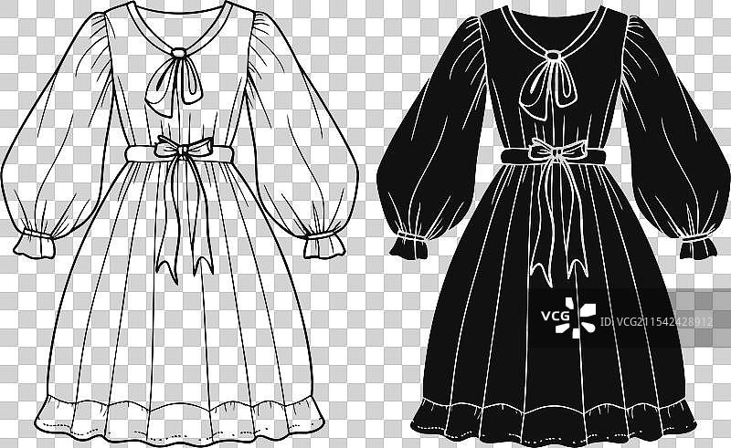 泡泡袖连衣裙时尚图片素材