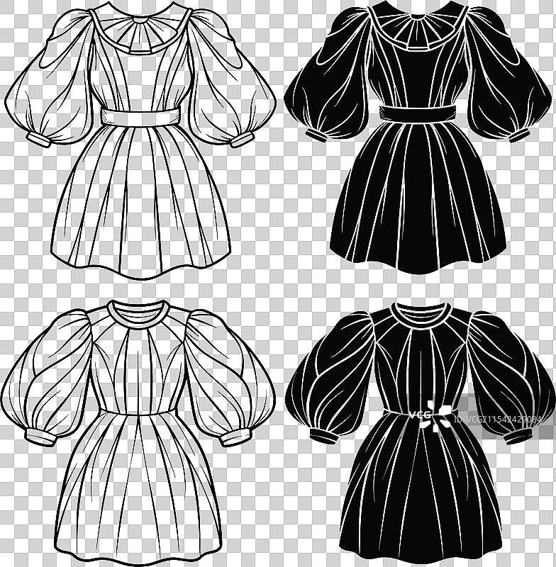 泡泡袖连衣裙时尚图片素材