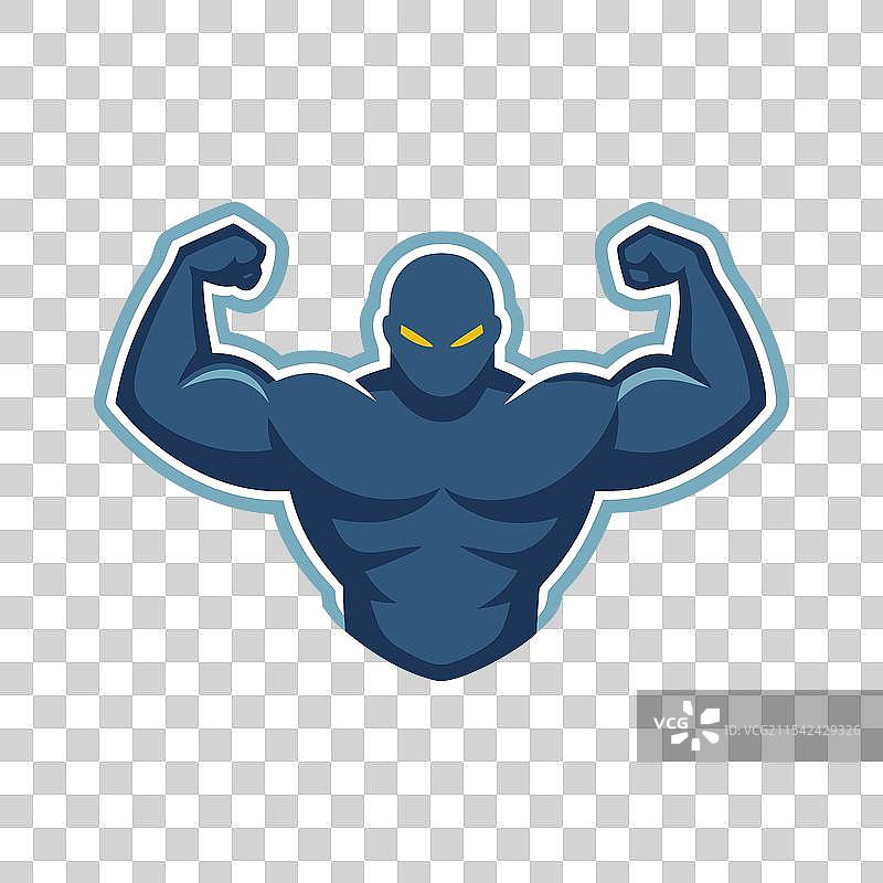 蓝色人形黄色眼睛强壮的吉祥物标志图片素材