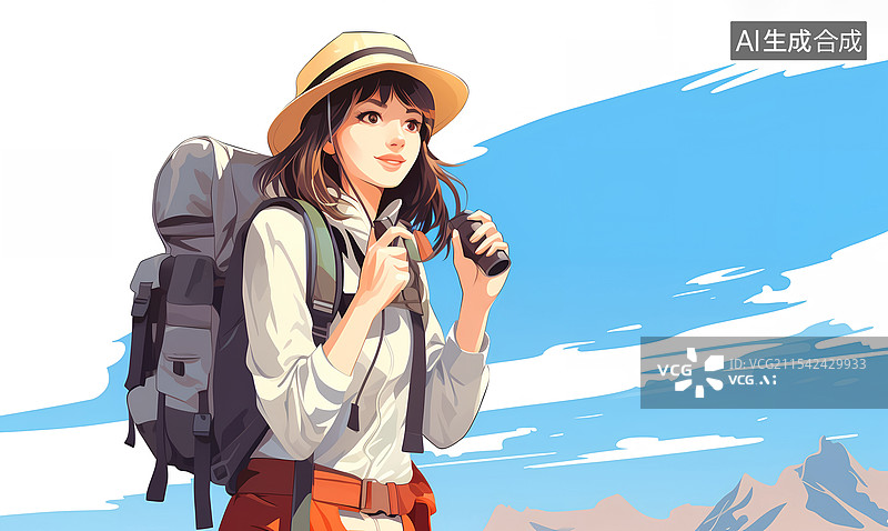 【AI数字艺术】背包客旅行的女孩图片素材