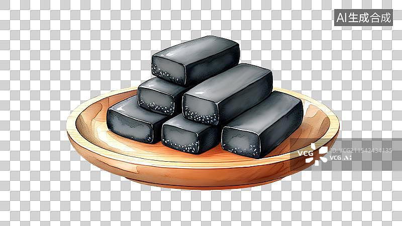 【AI数字艺术】国风手绘插画，中式传统零食，黑芝麻糖，传统美味小吃甜食，免抠元素图片素材