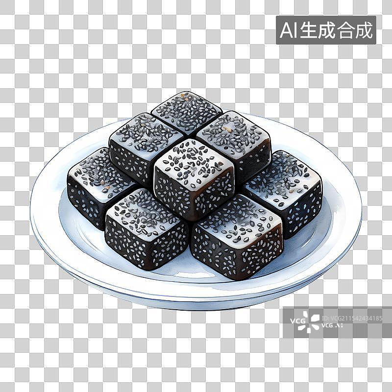【AI数字艺术】国风手绘插画，中式传统零食，黑芝麻糖，传统美味小吃甜食，免抠元素图片素材