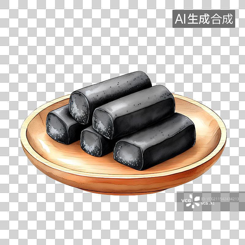 【AI数字艺术】国风手绘插画，中式传统零食，黑芝麻糖，传统美味小吃甜食，免抠元素图片素材