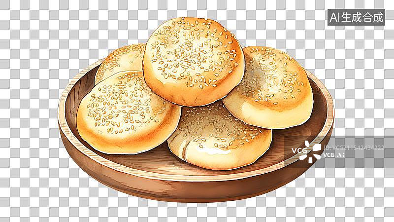 【AI数字艺术】国风手绘插画，中式传统美食小吃，老婆饼，图片素材