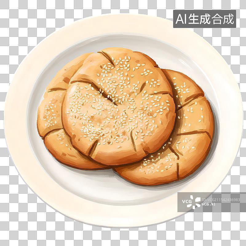 【AI数字艺术】国风手绘插画，中式传统美食小吃，宫廷桃酥，酥饼免抠元素图片素材