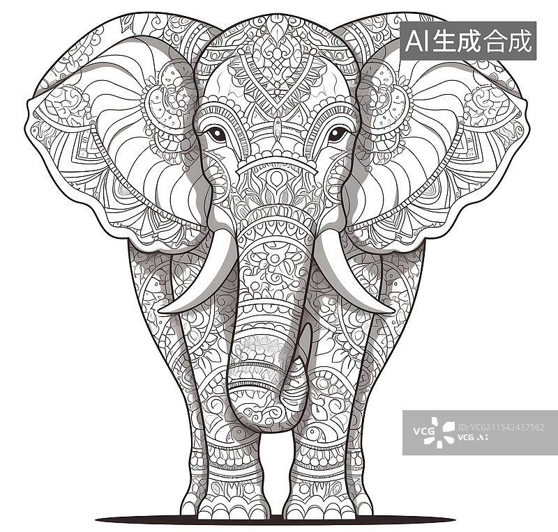 【AI数字艺术】铅笔 大象 工笔 黑白 插画图片素材