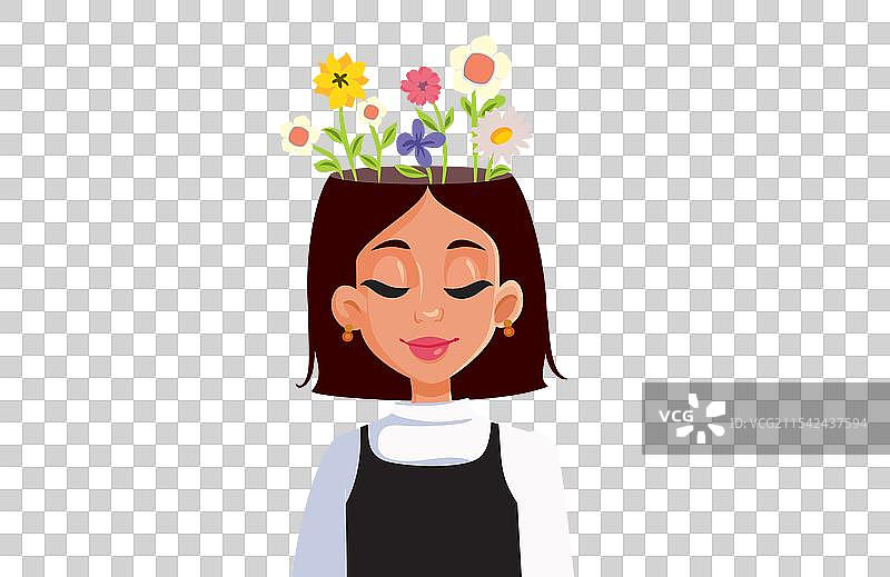 带着花卉正能量思想的女性图片素材