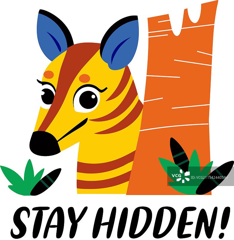 一张平面风格的okapi贴纸，上面有“保持隐蔽”的文字图片素材