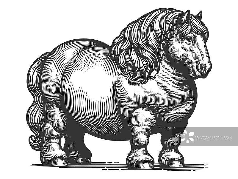 肥胖马的雕刻素描图片素材