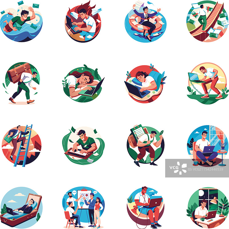 过度工作的扁平风格插图合集图片素材