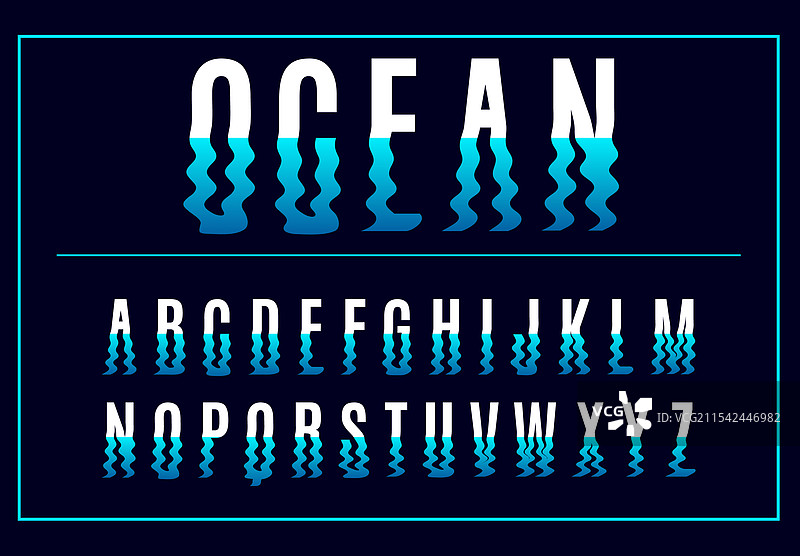 波浪形液体字体的字母和数字向下流动图片素材