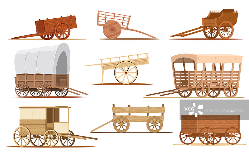 卡通木制马车 复古车辆 旧西部风格图片素材