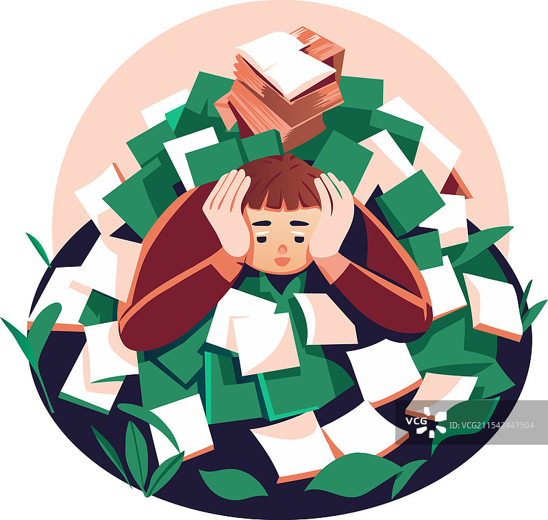 一个人承受工作压力的扁平风格插图图片素材