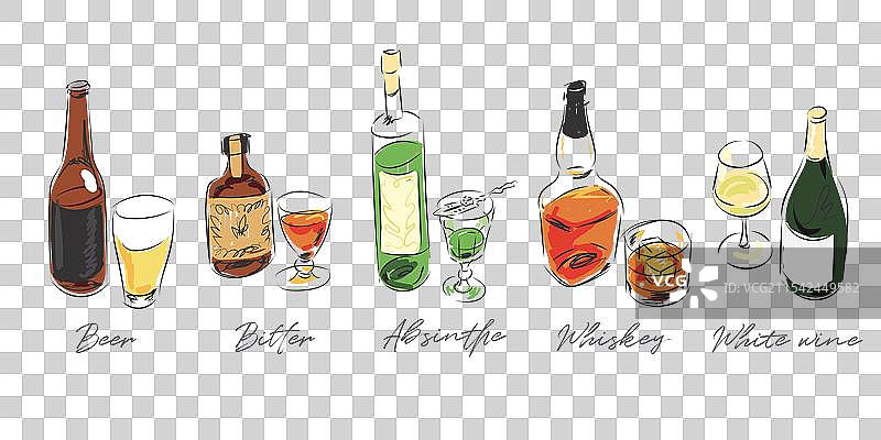 酒瓶线条艺术风格套装 1图片素材