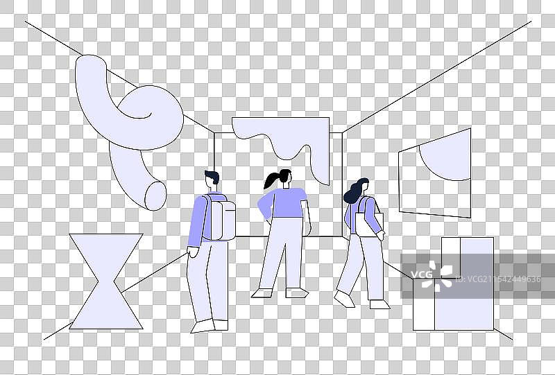 各种人们在抽象艺术展览中观赏作品图片素材