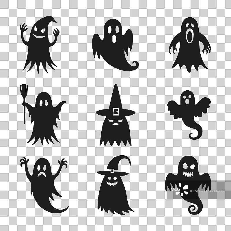 一组万圣节鬼魂剪影图片素材