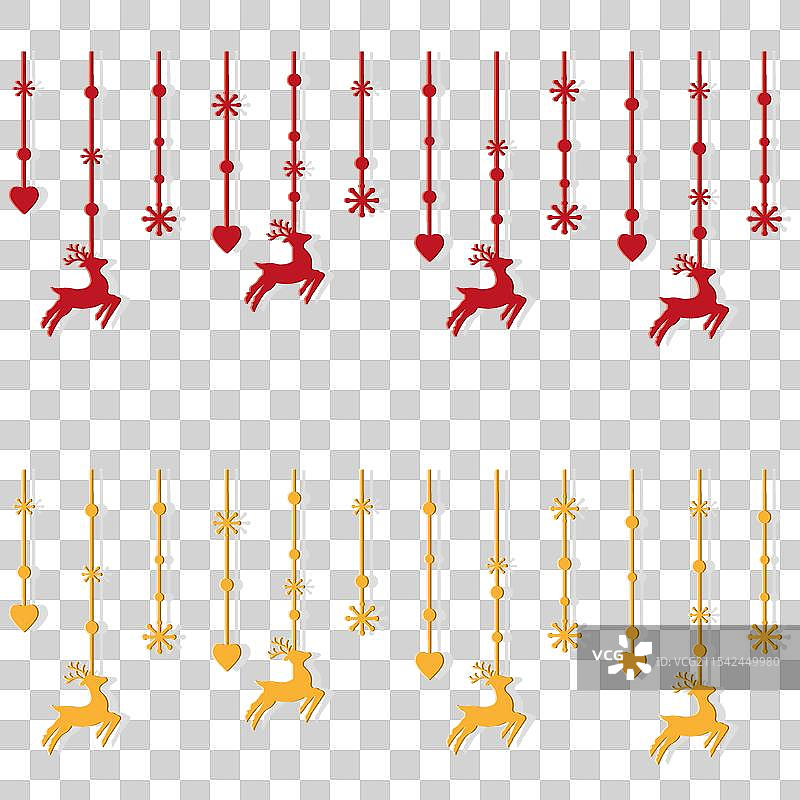 hanging christmas garland with reindeer isolated图片素材