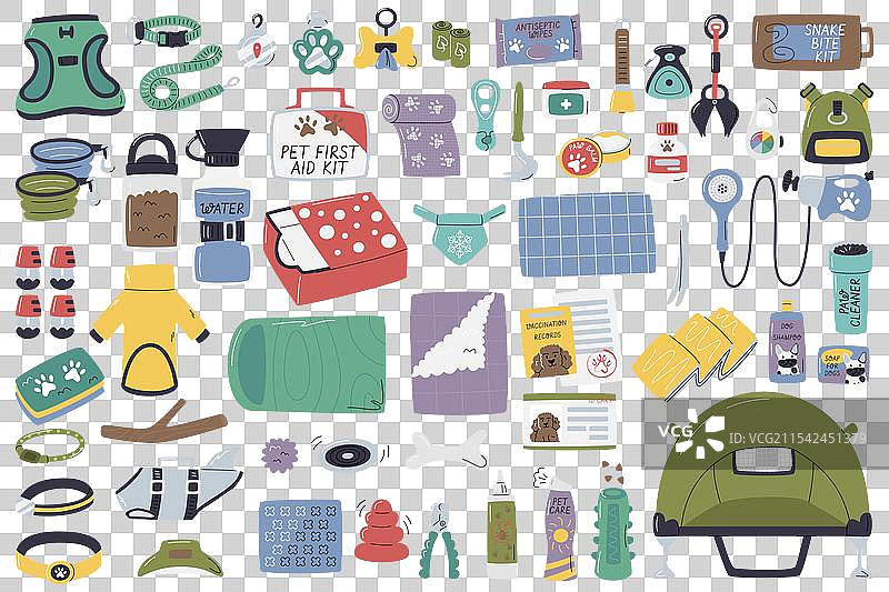 宠物露营和徒步旅行装备套件图片素材