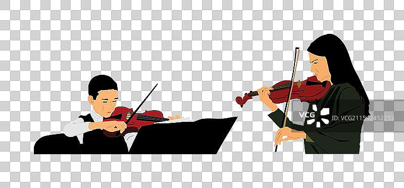 女教师与男孩二重奏演奏小提琴图片素材