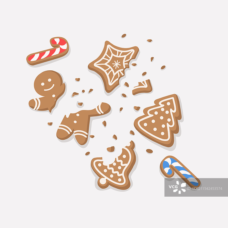 碎掉和被咬过的圣诞饼干图片素材