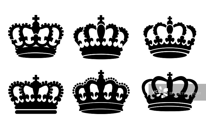 白色背景上的皇家皇冠图标集图片素材