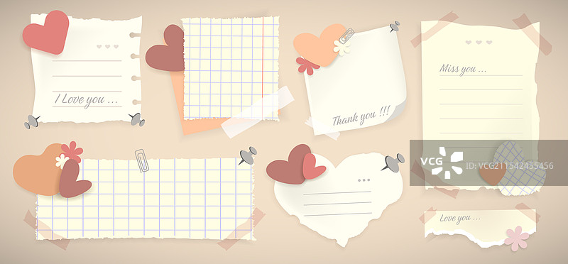 复古撕裂的纸条和带粘性的备忘录图片素材