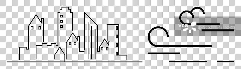 极简风格的城市风景与风的符号图片素材