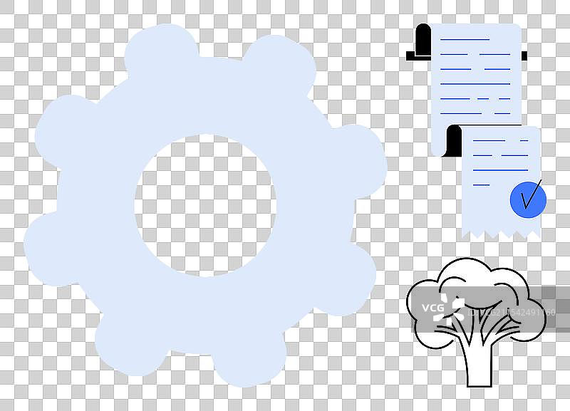 带有清单和树元素的齿轮符号图片素材