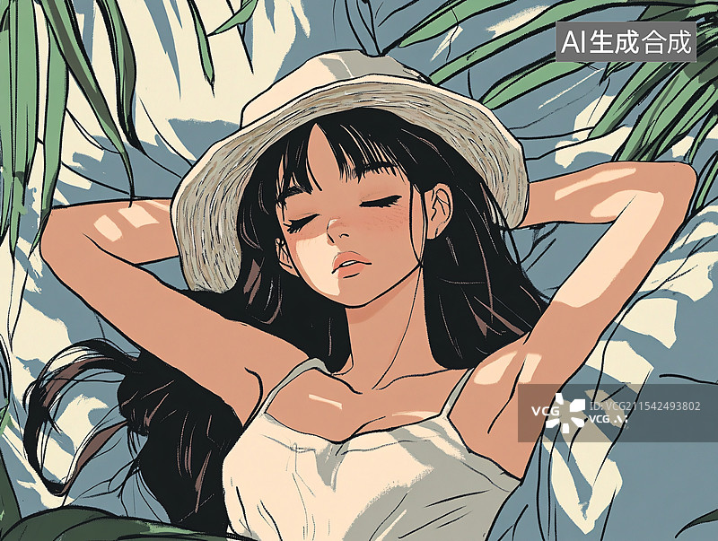 【AI数字艺术】躺在床上的女孩图片素材